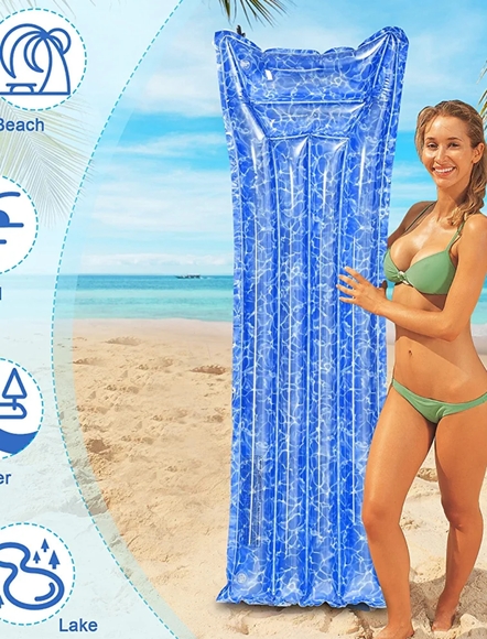 2 Adult Inflatable Swimming Pool Loungers w/ Headrest - Picture 2 of 5